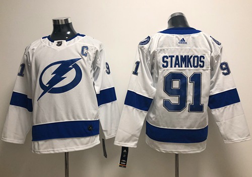 Adidas Lightning #91 Steven Stamkos White Road Authentic Stitched Youth NHL Jersey